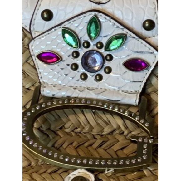 Vintage Guess Straw Woven Satchel Beach Tote Handbag Purse ,Bling,gems, Summer - Picture 2 of 9